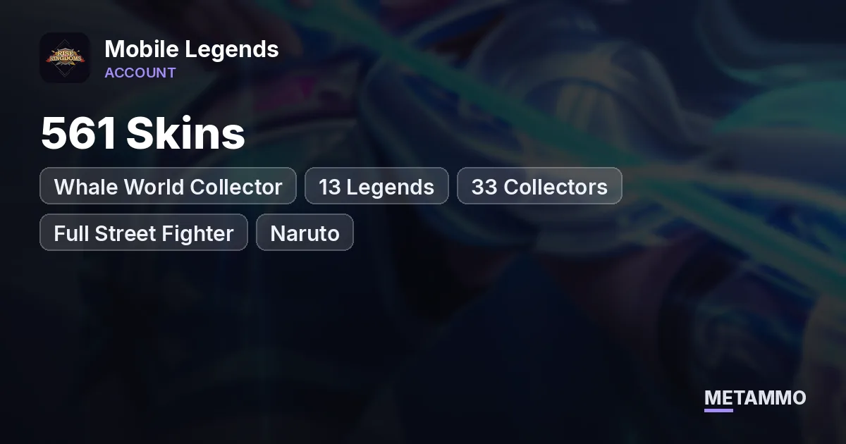 Whale World Collector | 561 Skins | 13 Legends | 33 Collectors | Full Street Fighter + Naruto + Seasons + KOF - Mobile Legends account summary