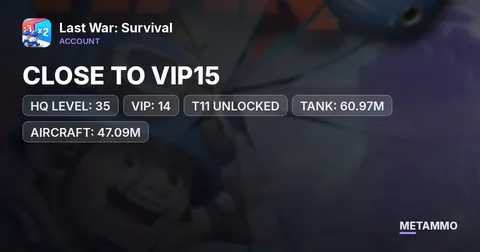 HQ LEVEL: 35 | VIP: 14 – CLOSE TO VIP15 | T11 UNLOCKED | TANK: 60.97M | AIRCRAFT: 47.09M | MISSILE: 43.43M | DRONE LEVEL: 188