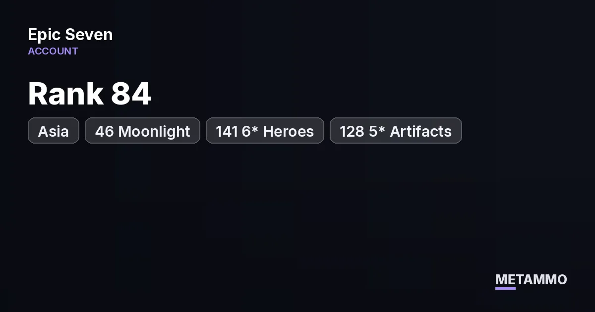 Asia Rank 84 | 46 Moonlight | 141 6* Heroes | 128 5* Artifacts - Epic Seven account summary