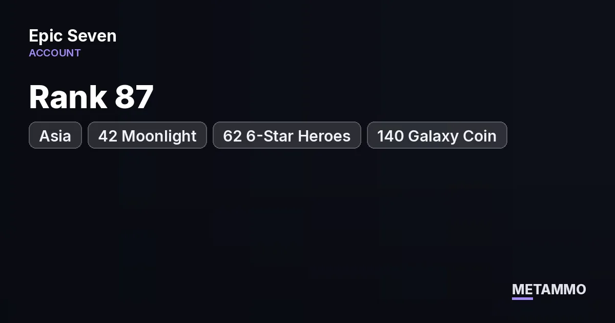 Asia Rank 87 | 42 Moonlight | 62 6-Star Heroes | 140 Galaxy Coin - Epic Seven account summary
