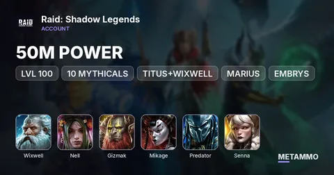 50M POWER | LVL 100 | 10 MYTHICALS | TITUS+WIXWELL | NELL | GIZMAK | MIKAGE | PREDATOR | SENNA | MARIUS | EMBRYS | STACKED