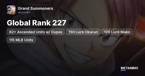Global Rank 227 | 62+ Ascended Units w/ Dupes | 150 Luck Okarun | 120 Luck Mako | 115 MLB Units