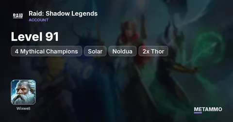 Level 91 | 4 Mythical Champions | Solar, Noldua, 2x WixWell, 2x Thor