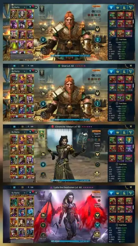 Level 100 | 10 Mythical Champions | 2x Mikage, Krixia, Gnut - Raid: Shadow Legends account screenshot 2
