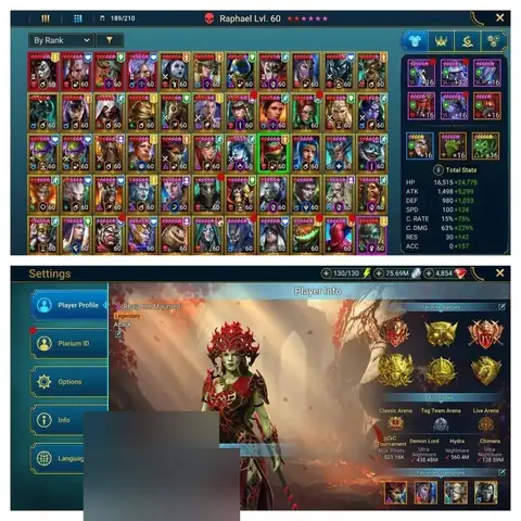 Level 93 | 5 Mythical Champions | 9 Mythic Relics | Marius, Predator, Leo - Raid: Shadow Legends account screenshot 1