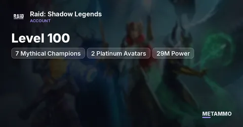 Level 100 | 7 Mythical Champions | 2 Platinum Avatars | 29M Power