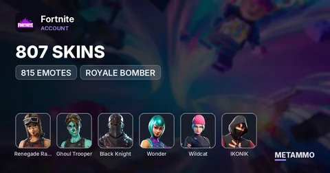 807 SKINS + 815 EMOTES + OG RENEGADE RAIDER + OG GHOUL TROOPER + BLACK KNIGHT +WONDER + WILDCAT + IKONIK + ROYALE BOMBER