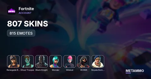 807 SKINS + 815 EMOTES + OG RENEGADE RAIDER + OG GHOUL TROOPER + BLACK KNIGHT +WONDER + WILDCAT + IKONIK + ROYALE BOMBER
