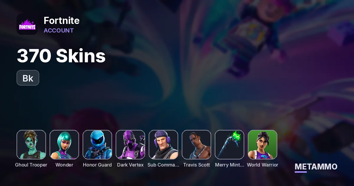 370 Skins + OG Ghoul + Bk + Wonder + Honor Guard + Dark Vertex + Twitch Prime + Travis Scott + World Warrior + Minty Axe - Fortnite account summary