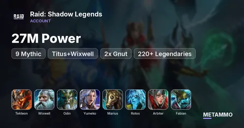 27M Power | 9 Mythic | TEKTEON, Titus+Wixwell, Odin, Yumeko, Marius, Rotos, Arbiter, 2x Gnut, Fabian | 220+ Legendaries