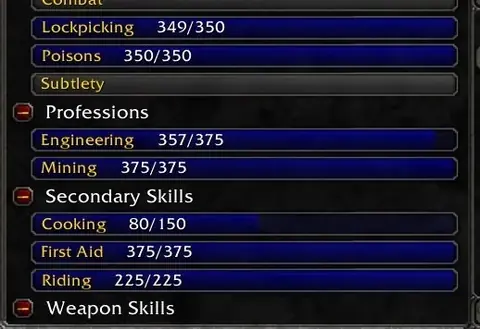 Spineshatter - Human Rogue 70 ■ 1904 GS ■ Engineering 350+ ■ Mining 350+ - World of Warcraft: Classic account screenshot 2