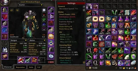 Spineshatter - Undead Rogue 70 ■ PvP 2070 ■ PvE 2080 GS - World of Warcraft: Classic account screenshot 1