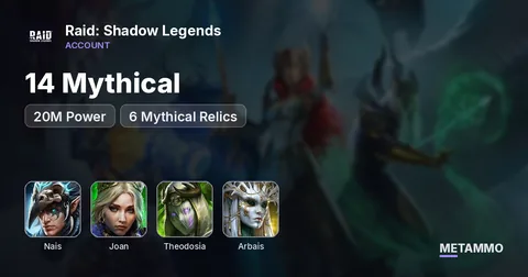 14 Mythical | 20M Power | Nais, Joan, Theodosia, Arbais | 6 Mythical Relics