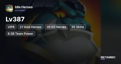 iOS | Lv387 | VIP8 | 21 Void Heroes | 35 E5 Heroes | 35 Skins | 8.5B Team Power | 7 Void Heroes T5