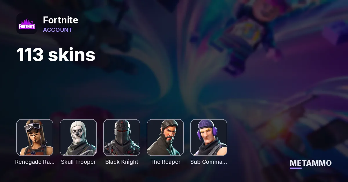 113 skins + OG RENEGADE RAIDER + OG SKULL TROOPER + BLACK KNIGHT + THE REAPER + TWITCH PRIMES - Fortnite account summary