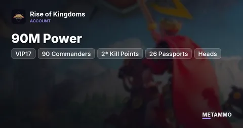 90M Power | VIP17 | 90 Commanders | 2* Kill Points | 26 Passports | Heads | 33 Skin Houses | 2 Farms