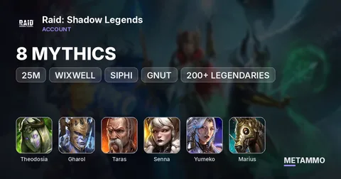 25M | 8 MYTHICS | THEODOSIA, GHAROL, TARAS, 2X SENNA, YUMEKO, MARIUS, WIXWELL, SIPHI, GNUT | 200+ LEGENDARIES