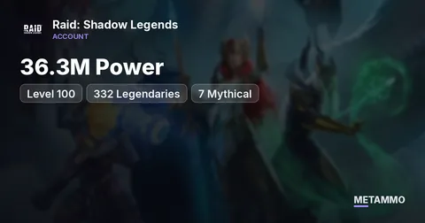36.3M Power | Level 100 | 332 Legendaries | 7 Mythical - Raid: Shadow Legends account summary