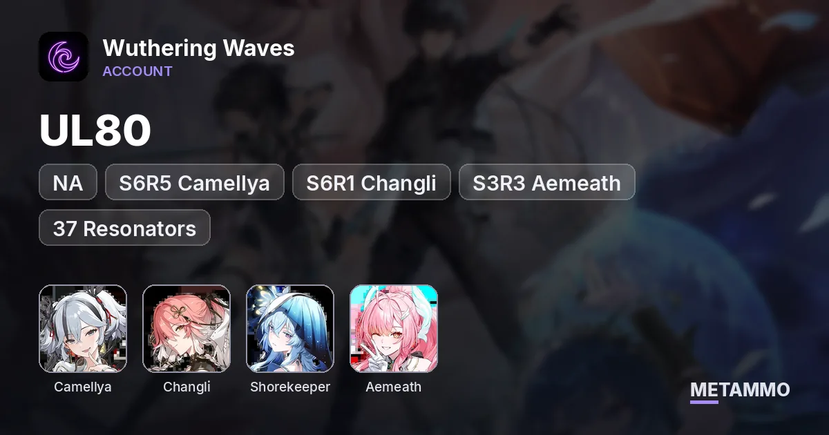 NA UL80 | S6R5 Camellya | S6R1 Changli + Shorekeeper | S3R3 Aemeath | 37 Resonators | Guaranteed 5★ - Wuthering Waves account summary