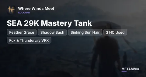 SEA 29K Mastery Tank | Feather Grace + Shadow Sash | Sinking Sun Hair | 3 HC Used | Fox & Thundercry VFX