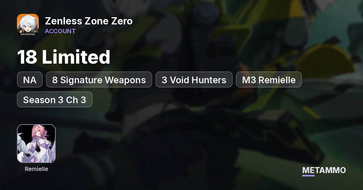 NA | 18 Limited + 8 Signature Weapons | 3 Void Hunters (-1) | M3 Remielle | Season 3 Ch 3 - Zenless Zone Zero account summary