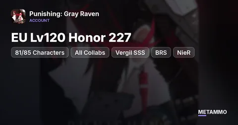 EU Lv120 Honor 227 | 81/85 Characters | All Collabs (Vergil SSS, BRS, NieR, Kurumi) | 16K Black Cards