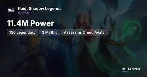 11.4M Power | 150 Legendary | 3 Mythic | Assassins Creed Avatar - Raid: Shadow Legends account summary