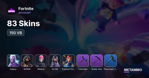 83 Skins | Galaxy | IKONIK | Wildcat | Glow | Explorer Emilie | Controller | Stellar Axe | Pneumatic Twin | 150 VB