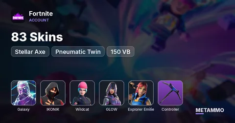 83 Skins | Galaxy | IKONIK | Wildcat | Glow | Explorer Emilie | Controller | Stellar Axe | Pneumatic Twin | 150 VB