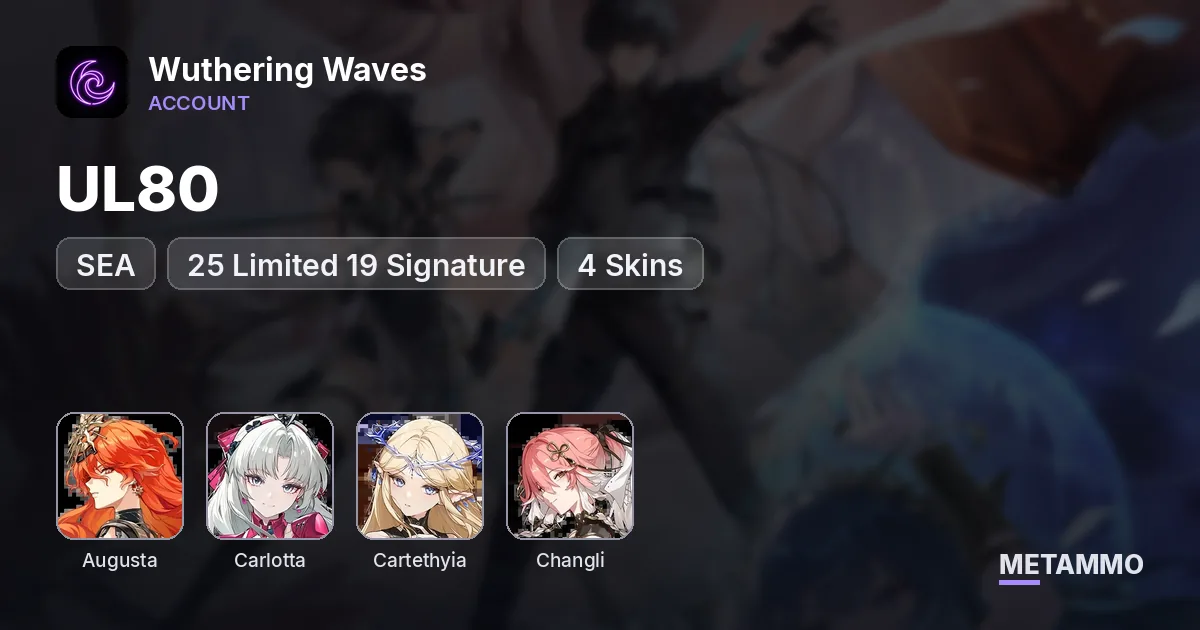 SEA UL80 | 4x RC6 Limited Augusta Carlotta Cartethyia Changli | 25 Limited 19 Signature | 4 Skins - Wuthering Waves account summary
