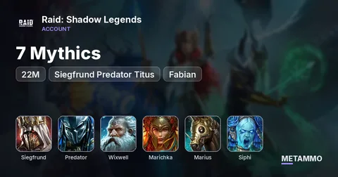 22M | 7 Mythics | Siegfrund Predator Titus + Wixwell, Marichka, Marius, Siphi, Fabian