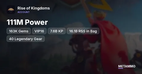 111M Power | 163K Gems | VIP16 | 7.6B KP | 16.1B RSS in Bag | 40 Legendary Gear | 14 Talent