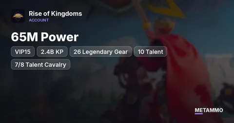 65M Power | VIP15 | 2.4B KP | 26 Legendary Gear | 10 Talent | 7/8 Talent Cavalry