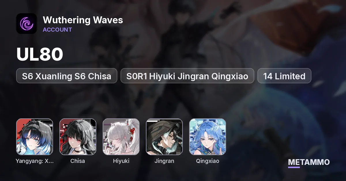 UL80 | S6 Xuanling S6 Chisa | S0R1 Hiyuki Jingran Qingxiao | 14 Limited - Wuthering Waves account summary