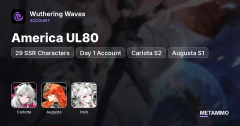 America UL80 | 29 SSR Characters | Day 1 Account | Carlota S2 | Augusta S1 | Hsin