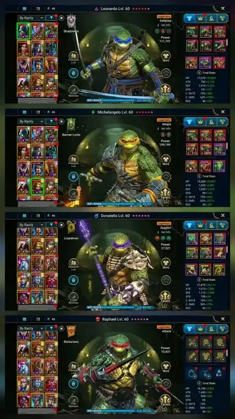 4x Mythical | Full TMNT Set | Taras Wixwell Gnut | Level 98 | 9.77M Power - Raid: Shadow Legends account screenshot 2