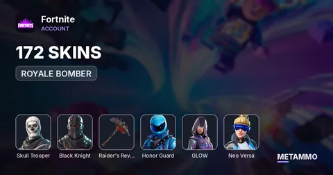 172 SKINS + OG SKULL + BLACK KNIGHT + OG RAIDERS REVENGE + HONOR GUARD +GLOW + NEO VERSA + ROYALE BOMBER
