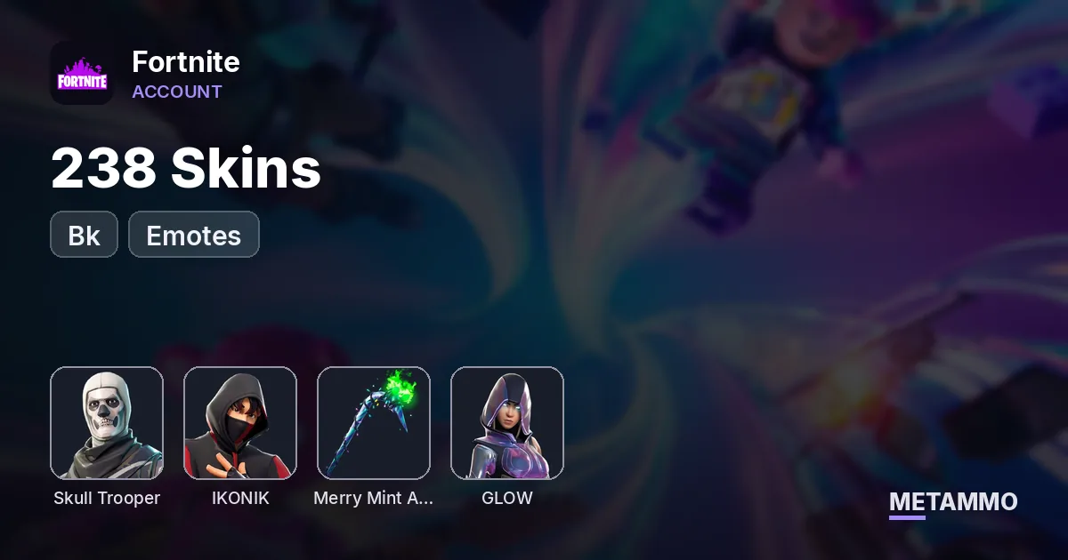 238 Skins + OG Skull + Bk + Ikonik + Minty Axe + Glow + Emotes - Fortnite account summary