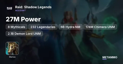 27M Power | 8 Mythicals | Marius | 232 Legendaries | 6B Hydra NM | 174M Chimera UNM | 2.1B Demon Lord UNM