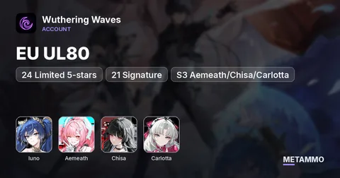 EU UL80 | 24 Limited 5-stars | 21 Signature | S4 Iuno + S3 Aemeath/Chisa/Carlotta