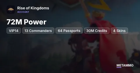 72M Power | VIP14 | 13 Commanders | 64 Passports | 30M Credits | 4 Skins | 8 Farms | 7K Gems