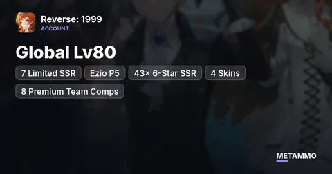 Global Lv80 | 7 Limited SSR | Ezio P5 | 43x 6-Star SSR | 4 Skins | 8 Premium Team Comps