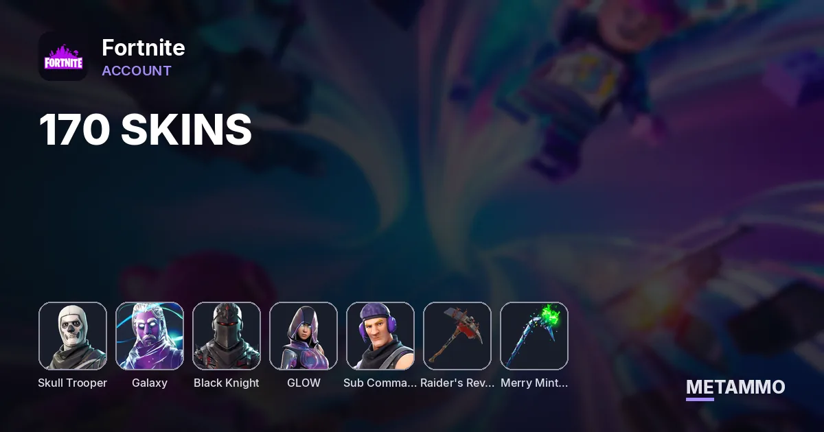 170 SKINS + OG SKULL + GALAXY + BLACK KNIGHT + GLOW + TWITCH PRIMES + OG RAIDERS REVENGE + MERRY MINT AXE + LEVEL 100 BANNER - Fortnite account summary