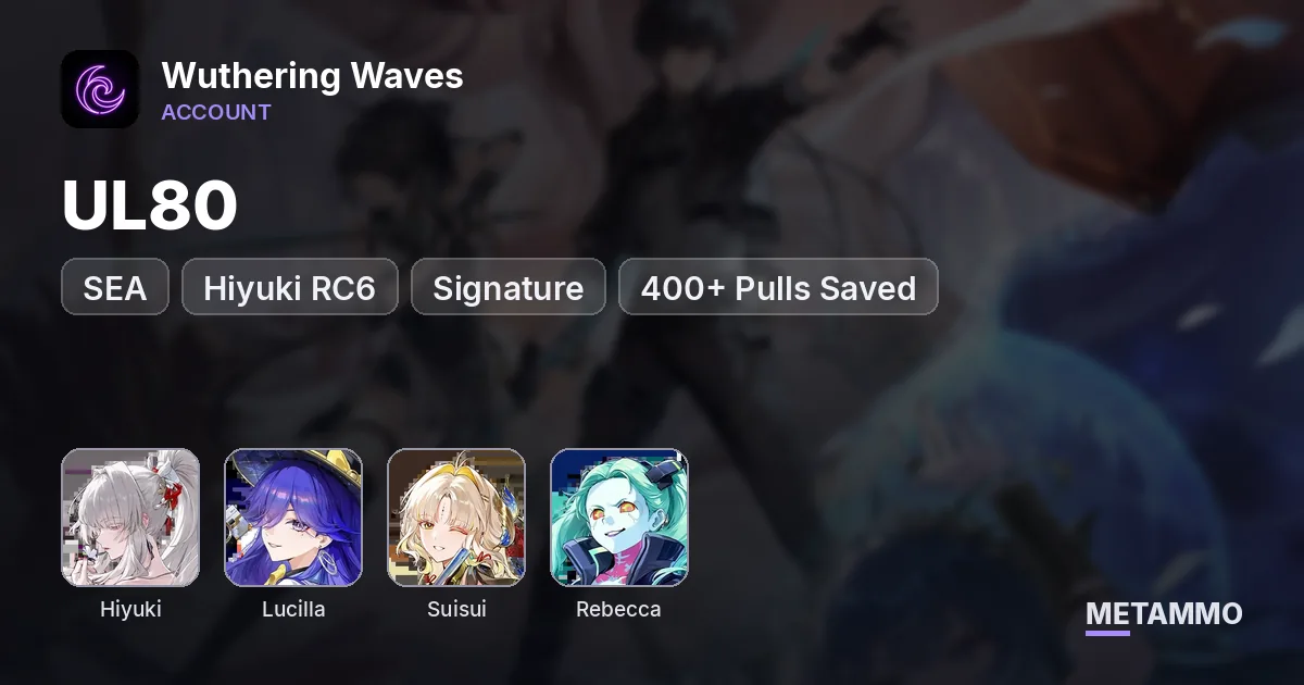 SEA UL80 | Hiyuki RC6 + Signature | Lucilla + Signature | Suisui | Rebecca | 400+ Pulls Saved - Wuthering Waves account summary