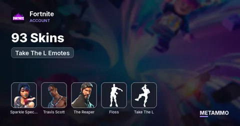 93 Skins | Sparkle Specialist + Travis Scott | The Reaper | Floss + Take The L Emotes