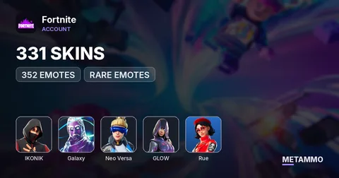 331 SKINS + 352 EMOTES + IKONIK + GALAXY + RUE + NEO VERSA + GLOW + RARE EMOTES