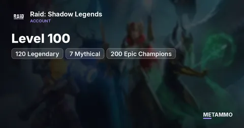 Level 100 | 120 Legendary | 7 Mythical | 200 Epic Champions - Raid: Shadow Legends account summary