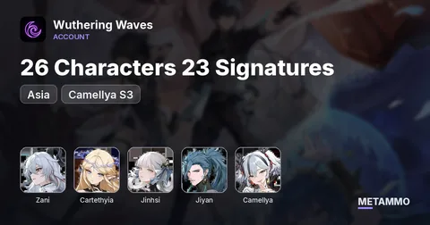 Asia | 26 Characters 23 Signatures | Zani S6 Cartethyia S6 Jinhsi S6R5 Jiyan S6R5 Yao S6R5 | Camellya S3