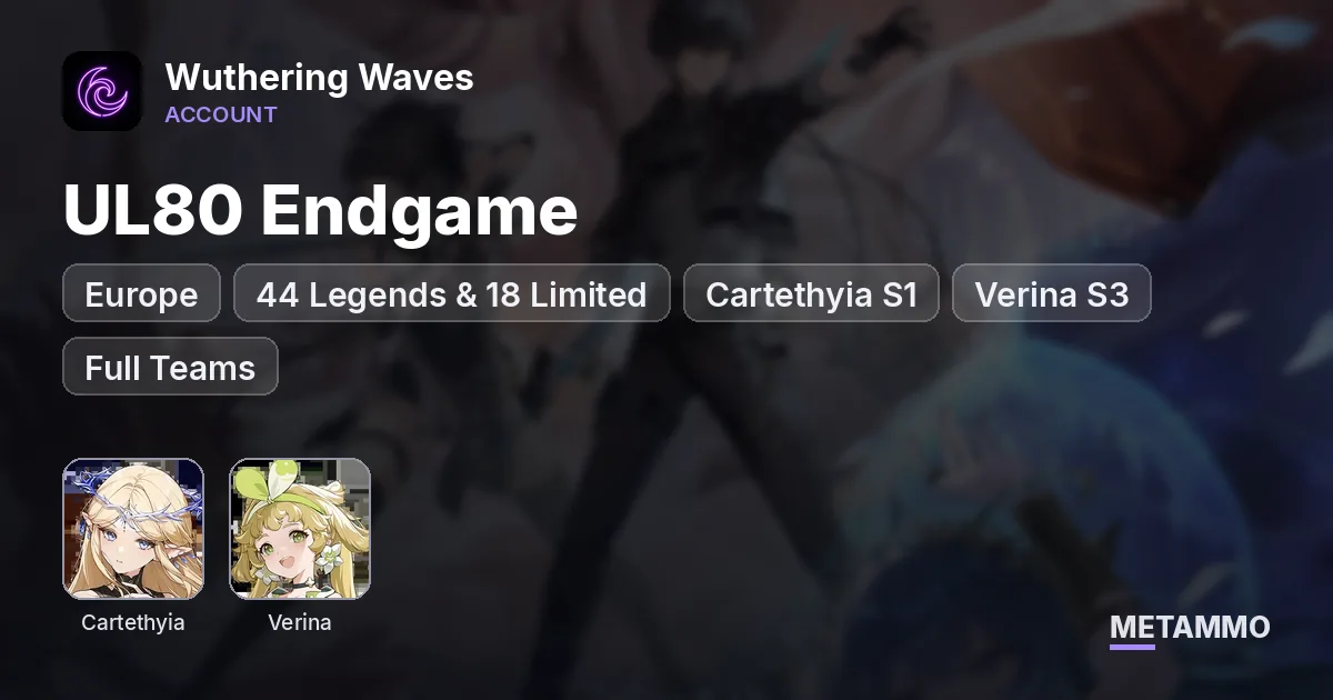 EU UL80 Endgame | 44 Legends & 18 Limited | Cartethyia S1 • Verina S3 | Full Teams + Many Signature Weapons | Built Echoes - Wuthering Waves account summary