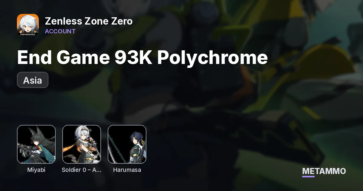 Asia End Game 93K Polychrome | Miyabi, S Anby, Harumasa | Lucy Summer Skin - Zenless Zone Zero account summary